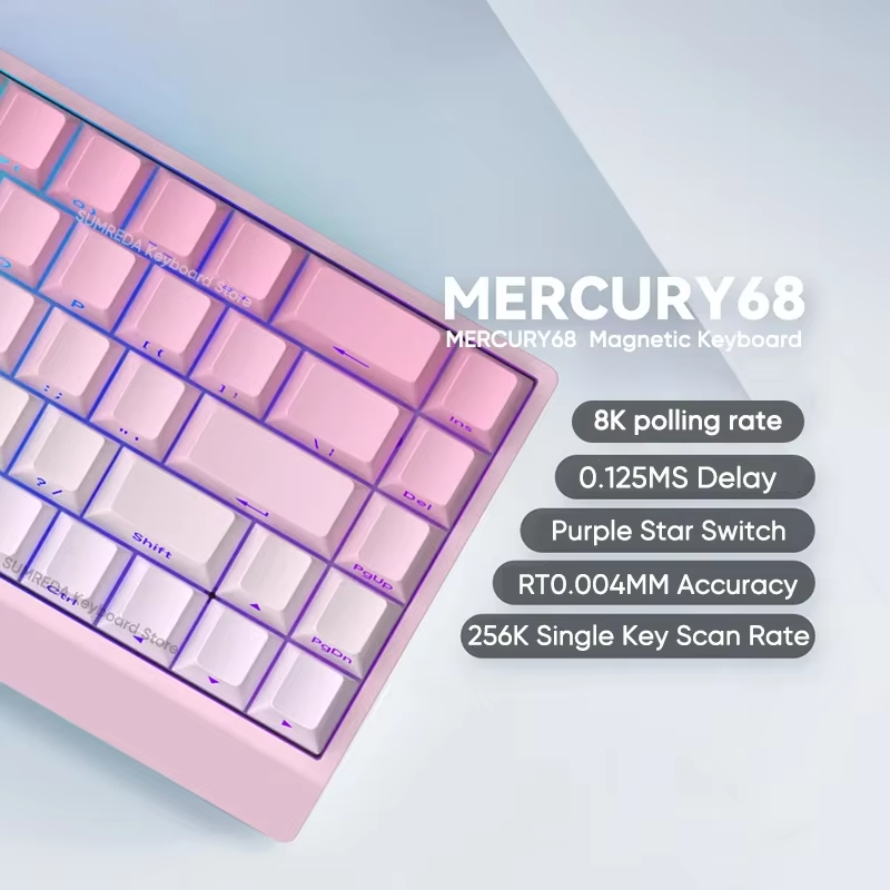 TECLADO MAGNÉTICO 8K IROK MERCURY 68 | CAROTMAS MER68 | SW-PURPLE | RGB | CABLEADO | ROSADO DEGRADADO