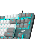 TECLADO AULA F3287 | ING | MECANICO | SW-BLUE | LUZ CYAN | BLANCO-GRIS