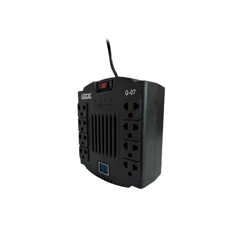 ESTABILIZADOR GTX MOD G-07 | 1200VA/600W | 8 TOMAS + 2 USB