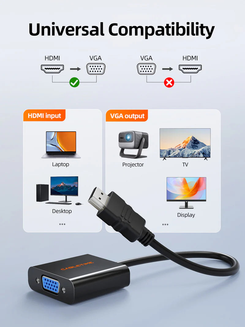 ADAPTADOR HDMI MACHO A VGA HEMBRA CABLETIME CP52B