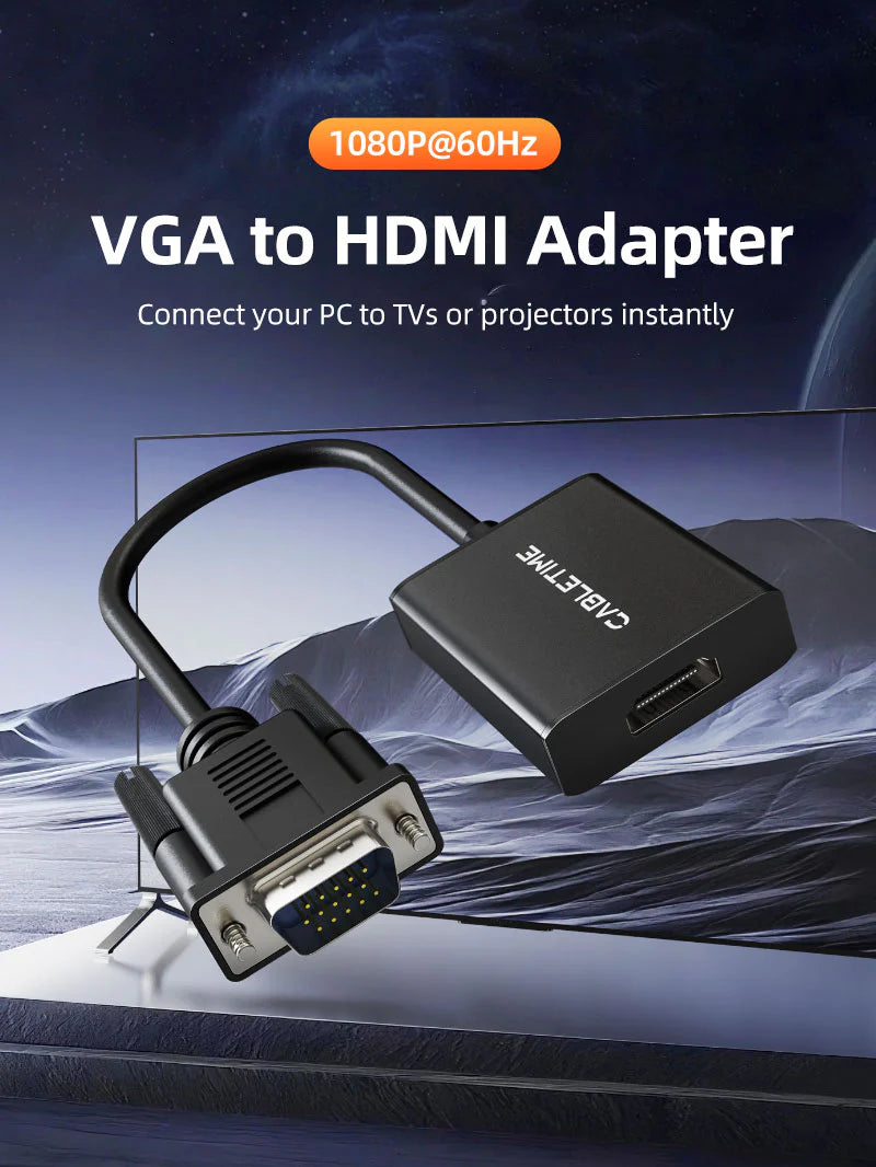 ADAPTADOR VGA MACHO A HDMI HEMBRA CABLETIME CP54B | 1080P