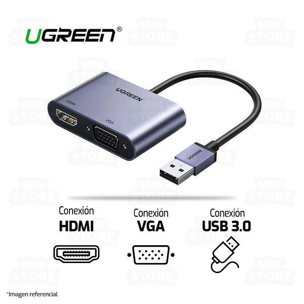 ADAPTADOR 2 EN 1 HDMI + VGA UGREEN 20518 | USB 3.0