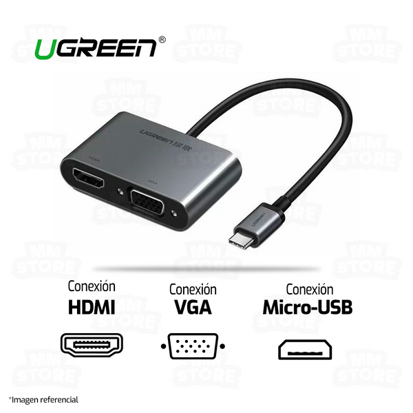 ADAPTADOR VGA + HDMI A USB TIPO C UGREEN 50505