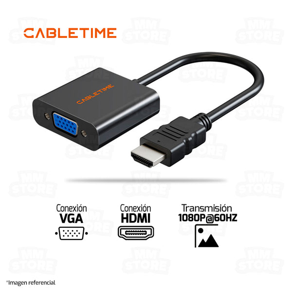 ADAPTADOR HDMI MACHO A VGA HEMBRA CABLETIME CP52B