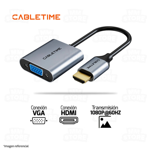 ADAPTADOR HDMI MACHO A VGA HEMBRA CABLETIME CP53G | 1080P