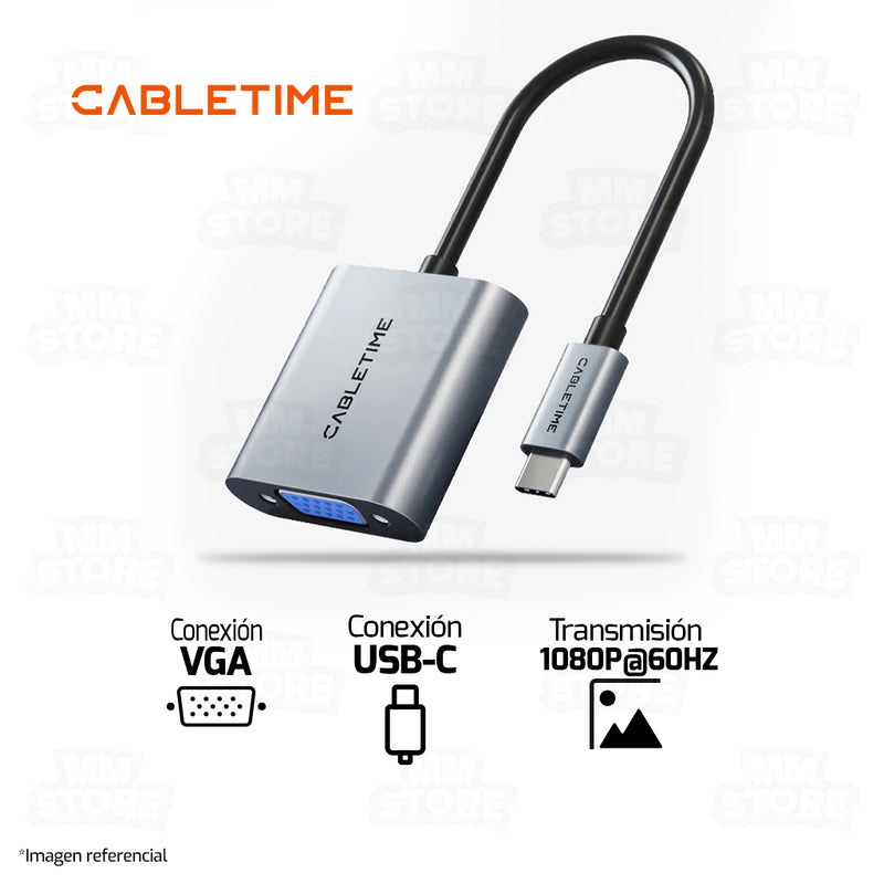 ADAPTADOR USB TIPO-C MACHO A VGA HEMBRA CABLETIME CP17A