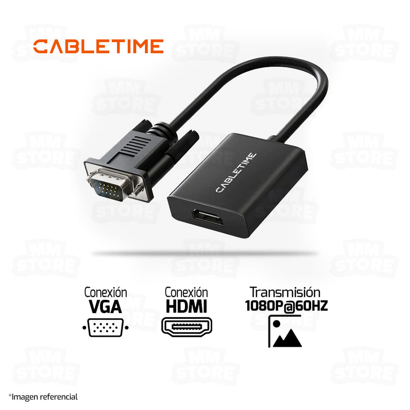ADAPTADOR VGA MACHO A HDMI HEMBRA CABLETIME CP54B | 1080P