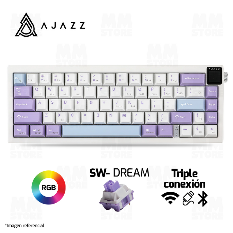 TECLADO AJAZZ AK650 | INALAMBRICO | RGB | SW-DREAM WEAVER | MORADO-BLANCO-AZUL