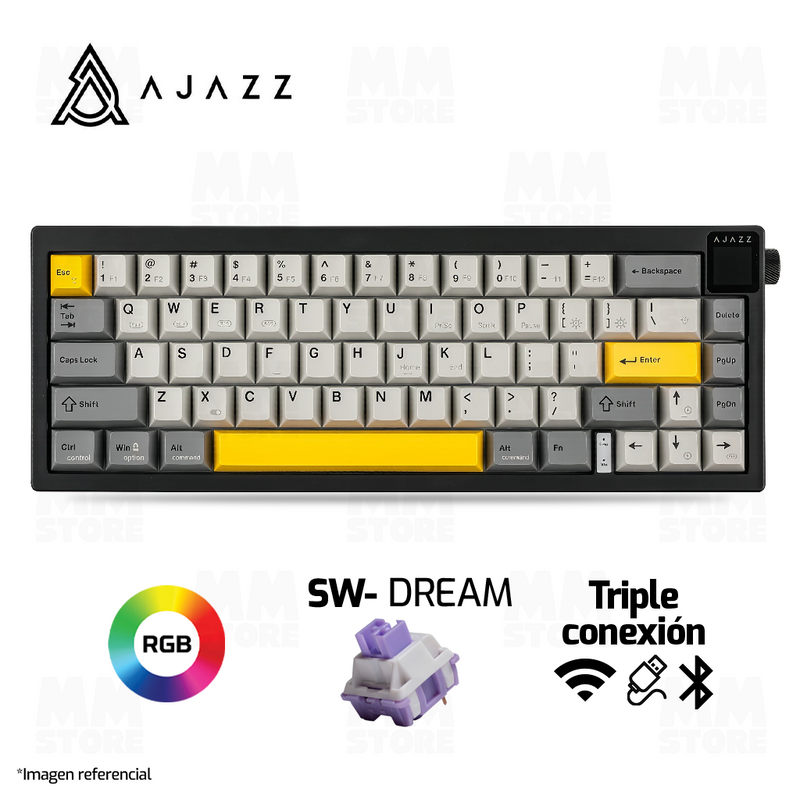 TECLADO AJAZZ AK650 | INALAMBRICO | RGB | SW-DREAM| NEGRO-GRIS-AMARILLO
