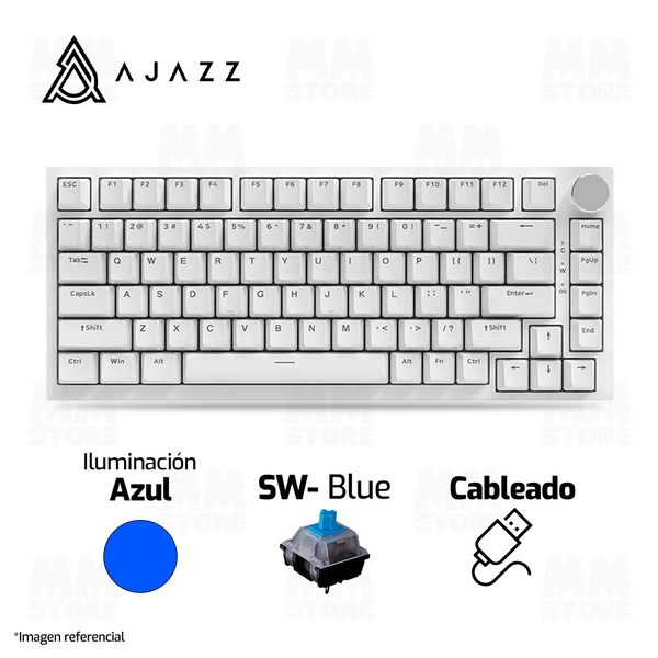 TECLADO AJAZZ AK820 | ING | CABLEADO | ILUMINACION AZUL| SW-BLUE | BLANCO