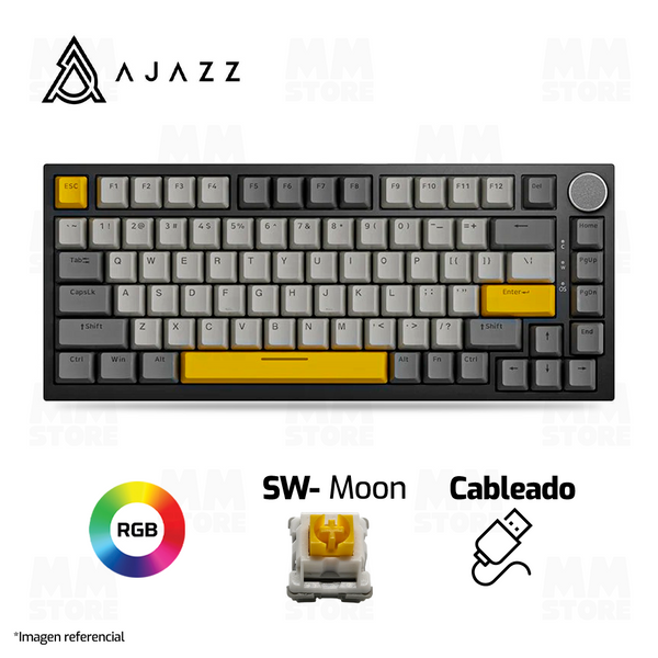 TECLADO AJAZZ AK820 | ING | CABLEADO | RGB | SW-MOON | GRIS-BLANCO-AMARILLO