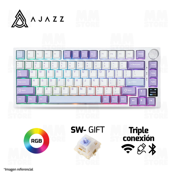 TECLADO AJAZZ AK820 PRO | INALAMBRICO | RGB | SW-GIFT | MORADO-BLANCO-AZUL