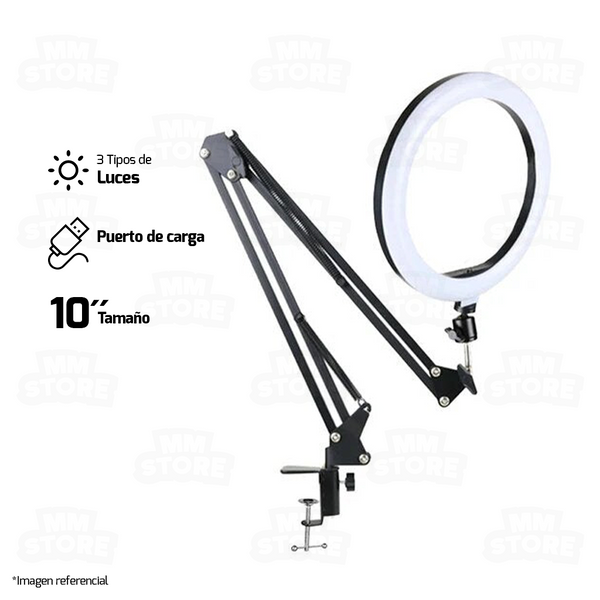 ARO DE LUZ LED + BRAZO  | 3 TIPOS DE LUZ | 10 PULGADAS