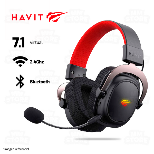 AUDIFONO HAVIT H2002BG | BLUETOOTH- INALAMBRICO- USB | 7.1 | NEGRO - ROJO