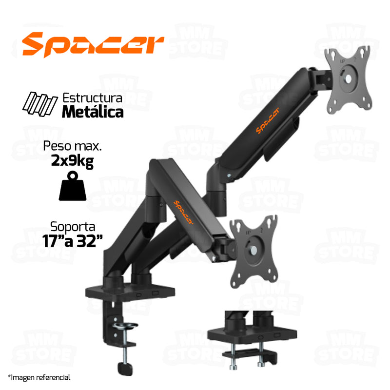 BRAZO - RACK PARA 2 MONITORES SPACER LDT97-C024E | HIDRAULICO | 17"-32"