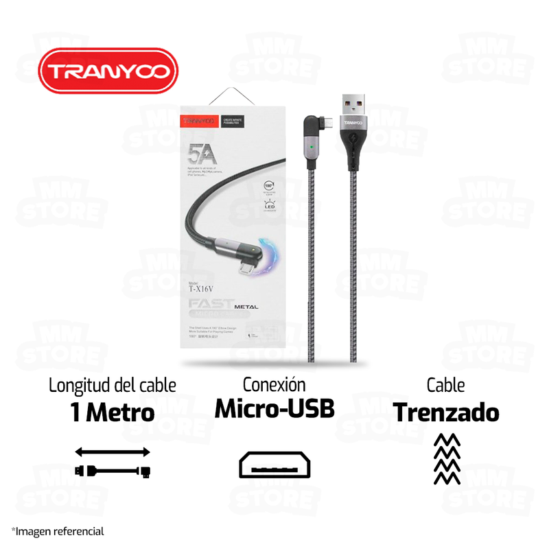 CABLE MICRO USB V8 TRANYOO T-X16V | 1 METRO | NEGRO
