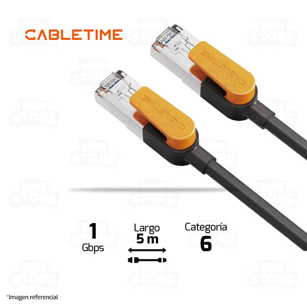 CABLE DE RED CABLETIME CN61P | CAT 6 | 1GBPS | 5 METROS | NEGRO