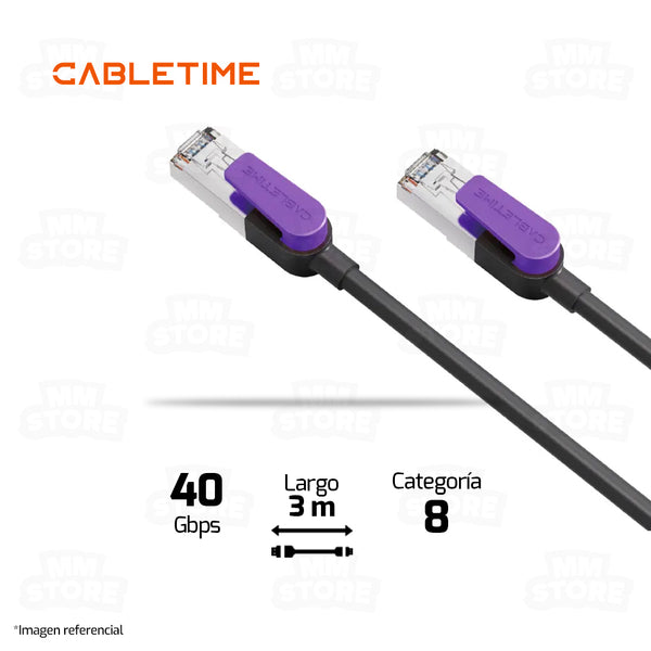 CABLE DE RED CABLETIME CN80N | CAT 8 | 40GBPS | 3 METROS | NEGRO