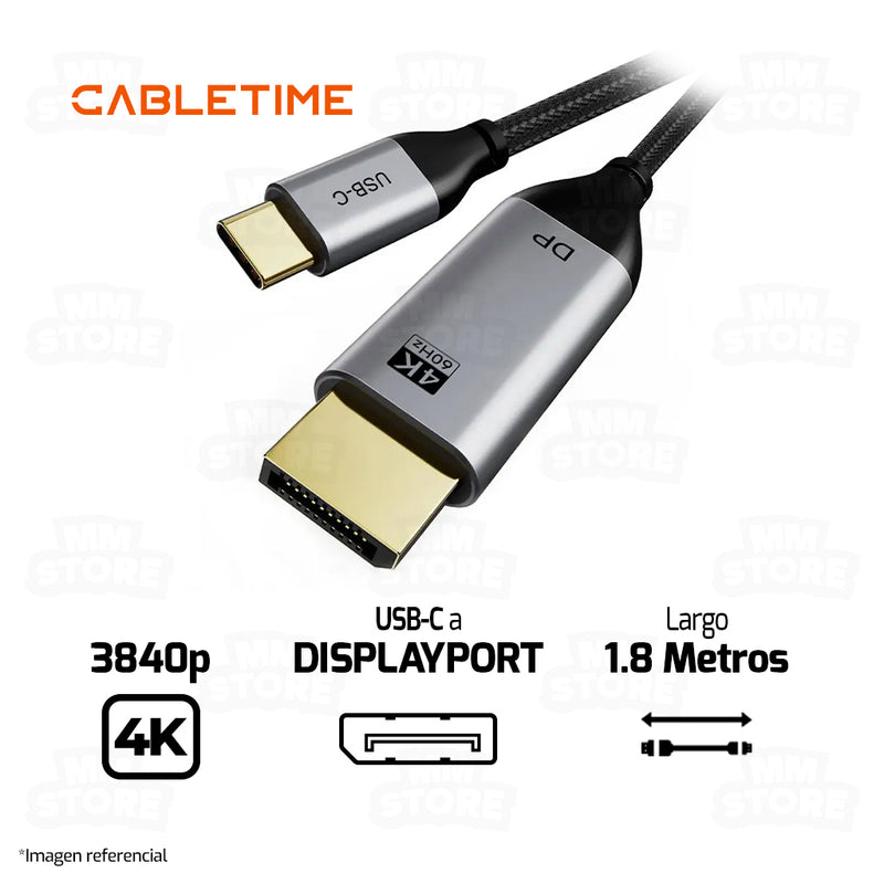 CABLE USB TIPO-C A DISPLAYPORT CABLETIME CC20K | 4K-60HZ | 1.8M