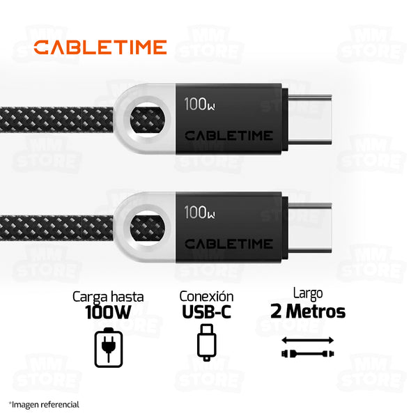 CABLE USB TIPO-C CABLETIME CUP1L | 100W | 2M | TRENZADO