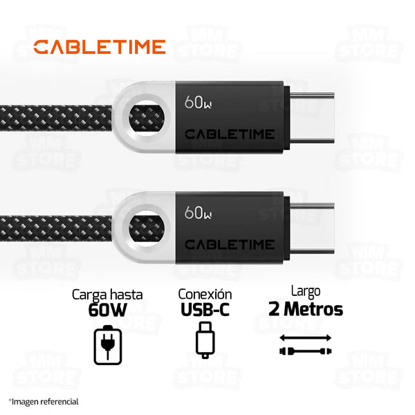 CABLE USB TIPO-C CABLETIME CUP4L | 60W | 2M | TRENZADO