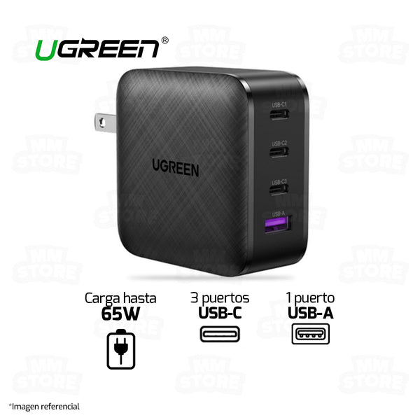 CARGADOR DE CARGA RAPIDA UGREEN 70773 | 65W | 1 USB-A | 3 USB TIPO C