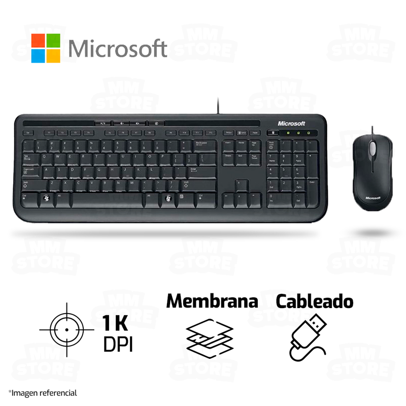 COMBO MICROSOFT WIRED 600 TECLADO MOUSE NEGRO