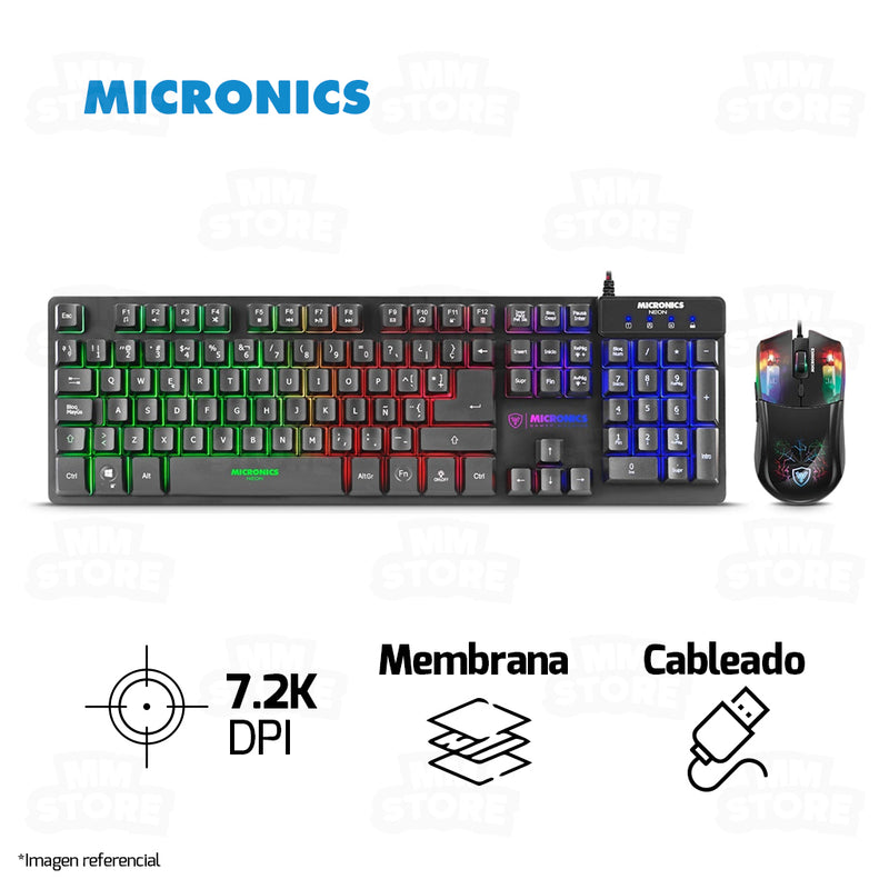 COMBO MICRONICS NEON MIC GT1000 | TECLADO + MOUSE | RGB | NEGRO