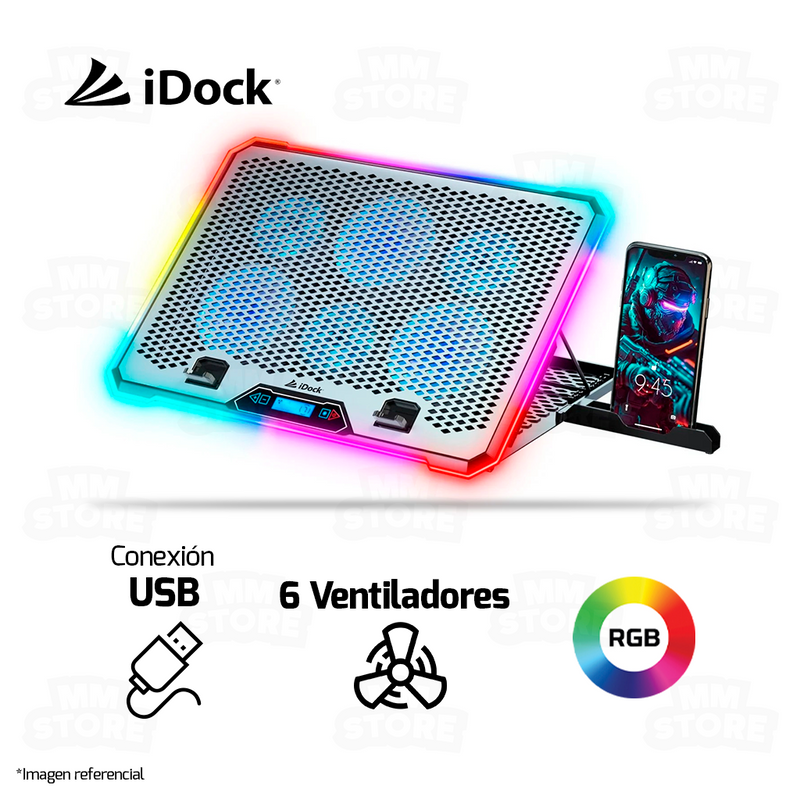 COOLER PARA LAPTOP IDOCK TURBINE II N7 | 6 VENTILADORES | RGB