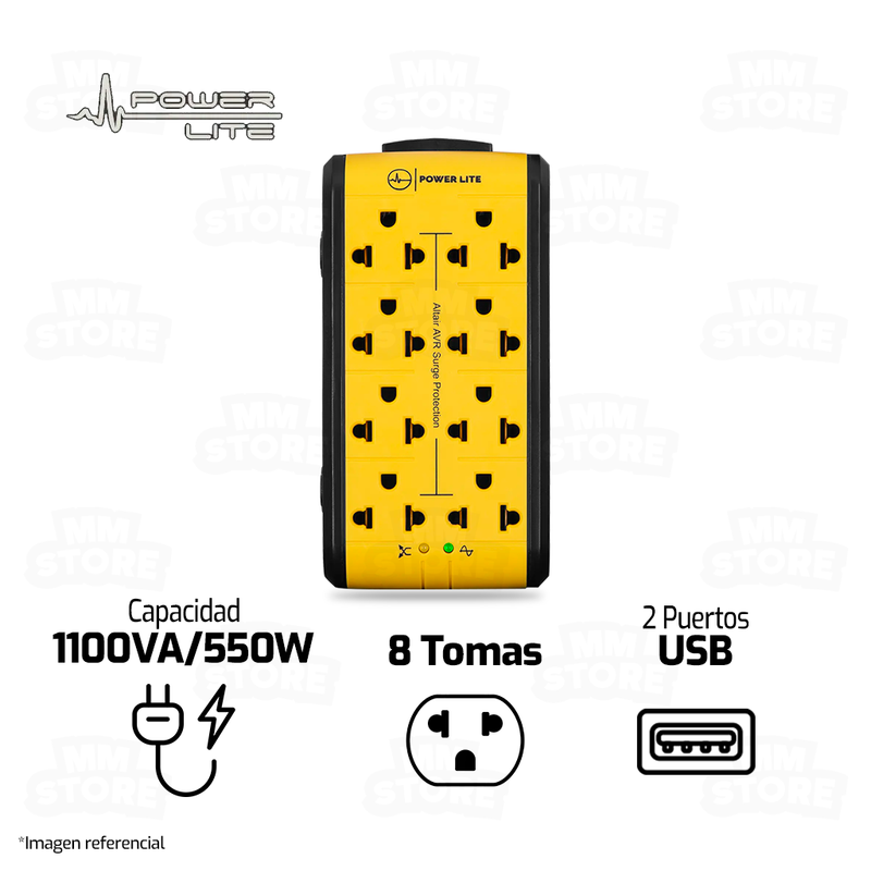 ESTABILIZADOR POWER LITE ALTAIR PLI1100 | 1100VA/550W | 8 TOMAS - 2 USB