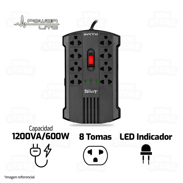 ESTABILIZADOR POWER LITE PULSAR AVR PLI1200 | 1200VA/600W | 8 TOMAS