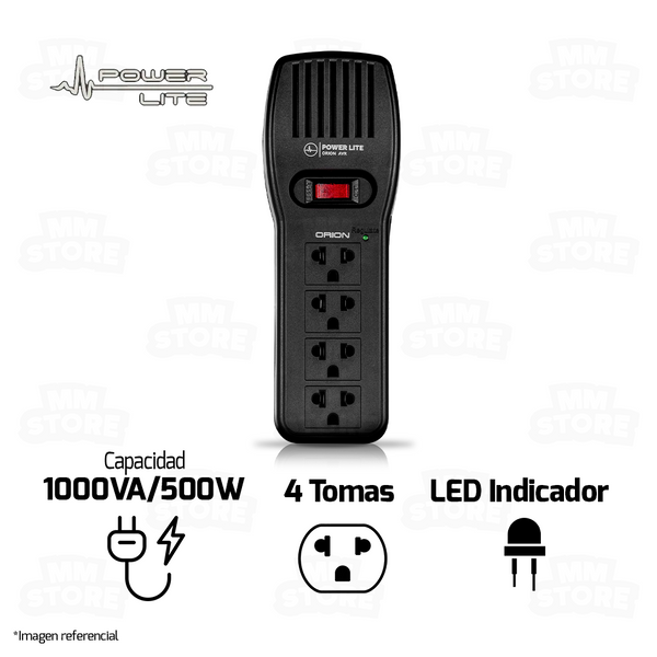 ESTABILIZADOR POWER LITE ORION AVR PLI1001 | 1000VA/500W | 4 TOMAS