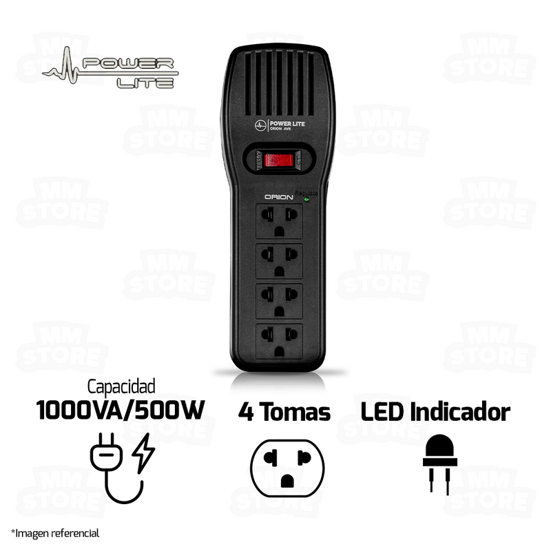 ESTABILIZADOR POWER LITE ORION AVR PLI1001 | 1000VA/500W | 4 TOMAS