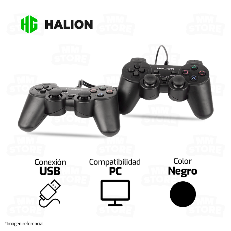 GAMEPAD HALION DOBLE HA-8032 | USB | PC | NEGRO