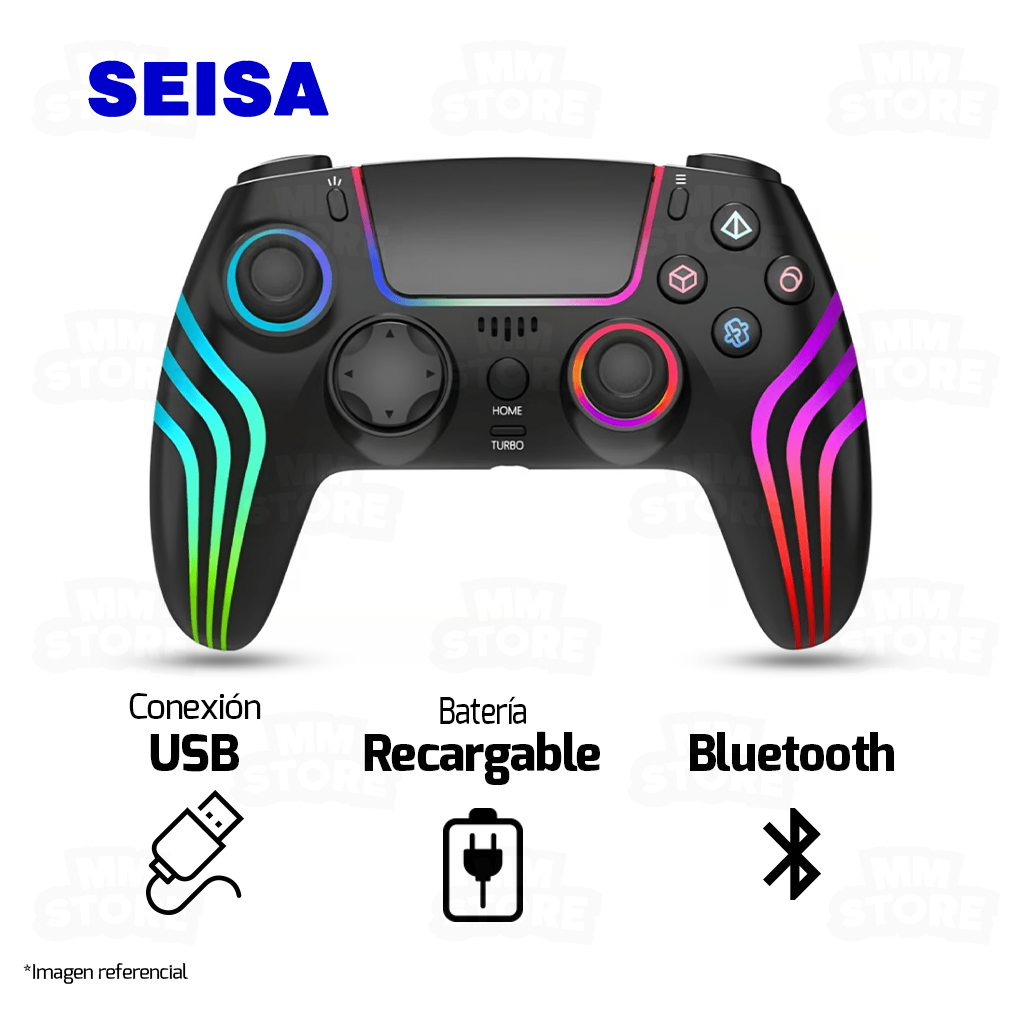 GAMEPAD SEISA SJ-4013B | USB - BLUETOOTH | PC - PLAY4 | NEGRO | RGB
