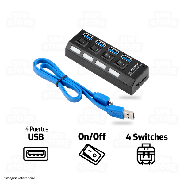 HUB USB 3.0 4 PUERTOS SWITCHES | NEGRO