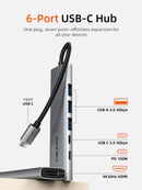 HUB ADAPTADOR USB TIPO-C 6 EN 1 CABLETIME HB01G | 100W | HDMI 4K-30HZ | 3 PUERTOS USB | 1 TIPO-C