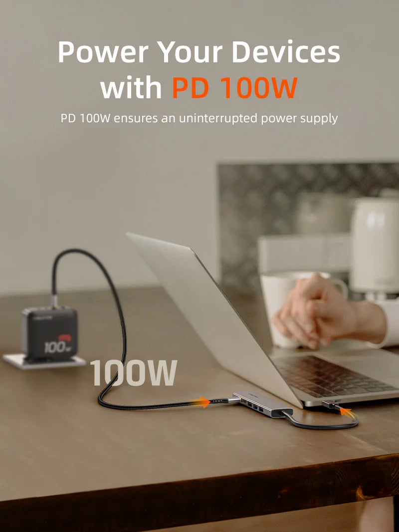 HUB ADAPTADOR USB TIPO-C 6 EN 1 CABLETIME HB01G | 100W | HDMI 4K-30HZ | 3 PUERTOS USB | 1 TIPO-C
