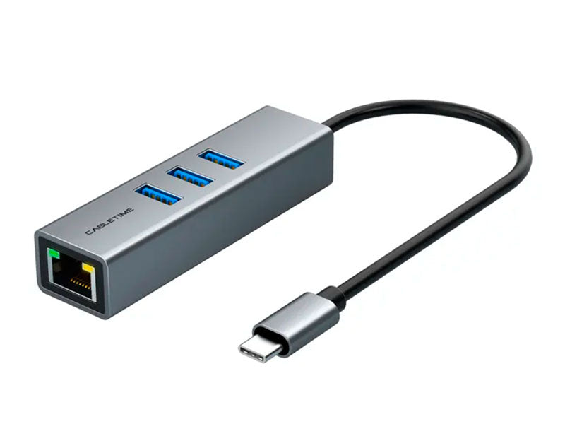 HUB ADAPTADOR USB TIPO-C CABLETIME CB54G | 3.0 | 3 PUERTOS USB | 1 RJ45