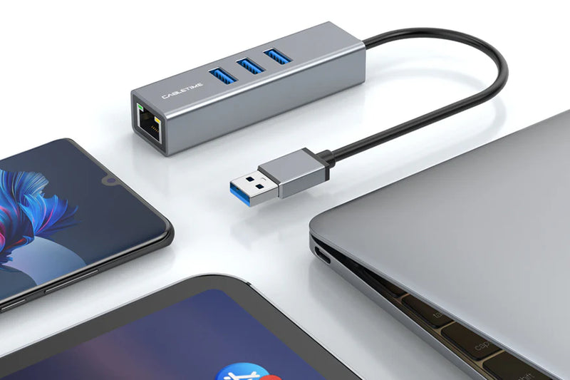 HUB ADAPTADOR USB TIPO-C CABLETIME CB54G | 3.0 | 3 PUERTOS USB | 1 RJ45