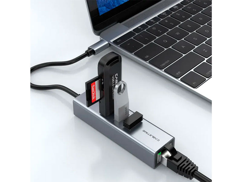 HUB ADAPTADOR USB TIPO-C CABLETIME CB54G | 3.0 | 3 PUERTOS USB | 1 RJ45
