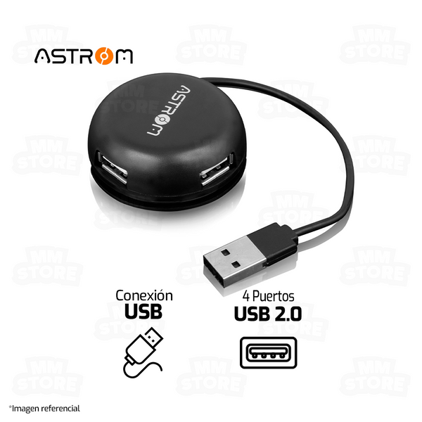 HUB USB ASTROM 2.0 AT1003 | 4 PUERTOS | NEGRO