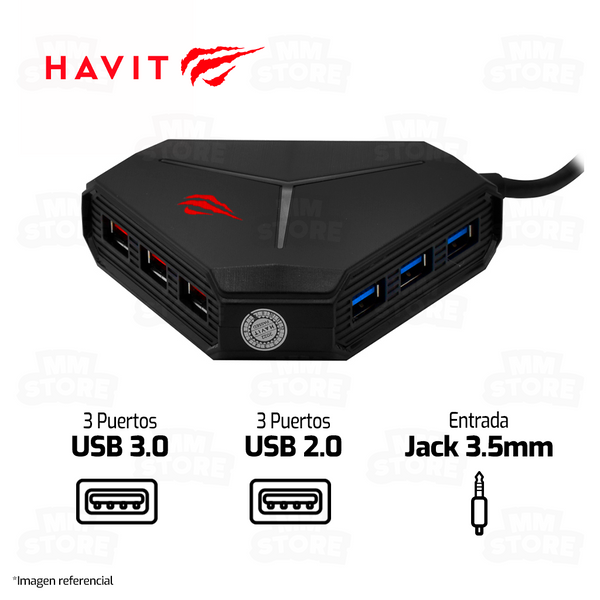 HUB USB HAVIT H95 | 3.0 | 2.0 | JACK 3.5MM | LECTOR TF/SD | 6 PUERTOS