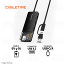 HUB ADAPTADOR USB TIPO-C/A 4 EN 1 CABLETIME CB05B | 4 PUERTOS USB-A 3.2 | 10GBPS