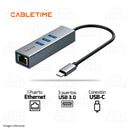 HUB ADAPTADOR USB TIPO-C CABLETIME CB54G | 3.0 | 3 PUERTOS USB | 1 RJ45