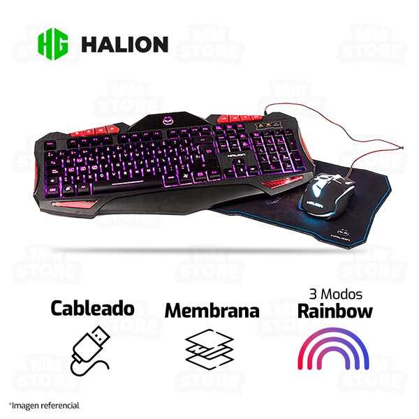 Kit Gamer mouse, teclado, audífono y mousepad- Rainbow blanco