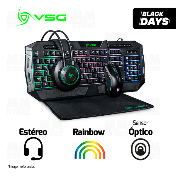KIT 4 EN 1 VSG CRUX | TECLADO + MOUSE + AUDIFONO + PAD M