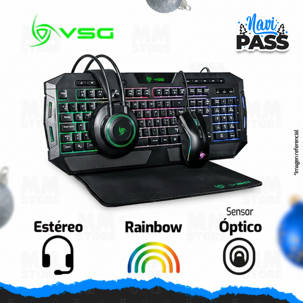 KIT 4 EN 1 VSG CRUX | TECLADO + MOUSE + AUDIFONO + PAD M