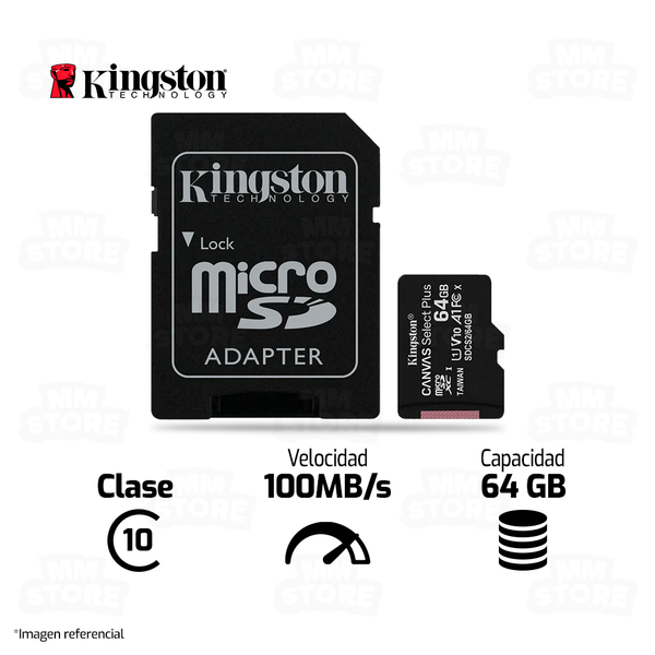 MEMORIA MICROSD KINGSTON | 64GB | 100MB/S | CLASE 10 | (3 MESES)