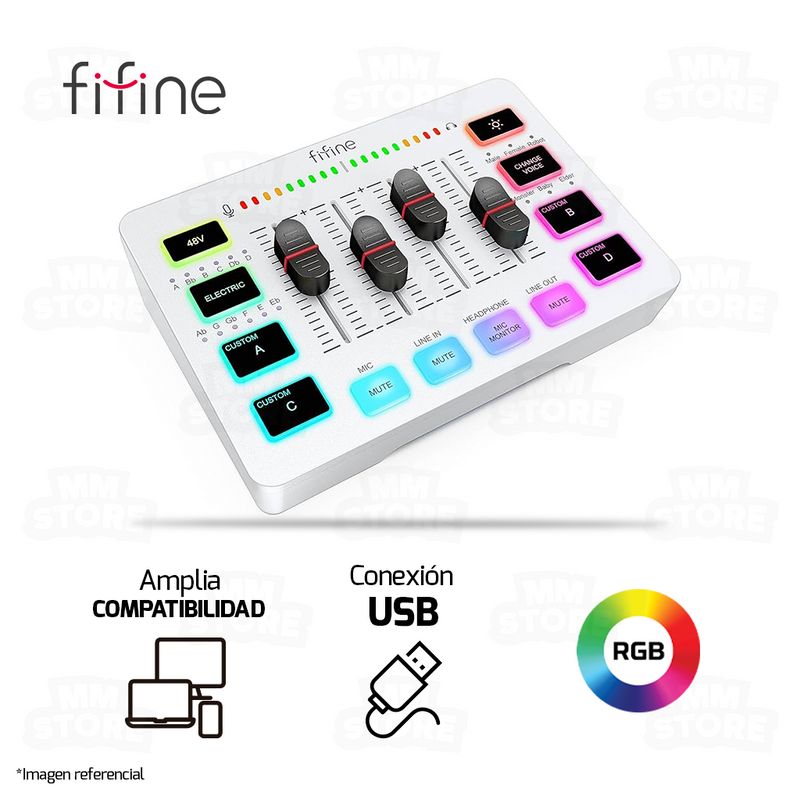 MEZCLADOR DE SONIDO MIXER FIFINE SC3 | RGB | BLANCO